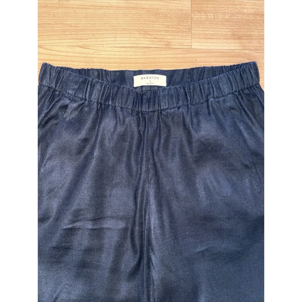 Babaton Black Dexter Pants Elastic Waist Linen Blend Slim Ankle Pants Size Small